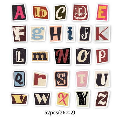52pcs Vintage Letter Pattern Stickers for Laptops, Phone Cases, Water Bottles, Suitcases, Children's Toys, Back To School Season