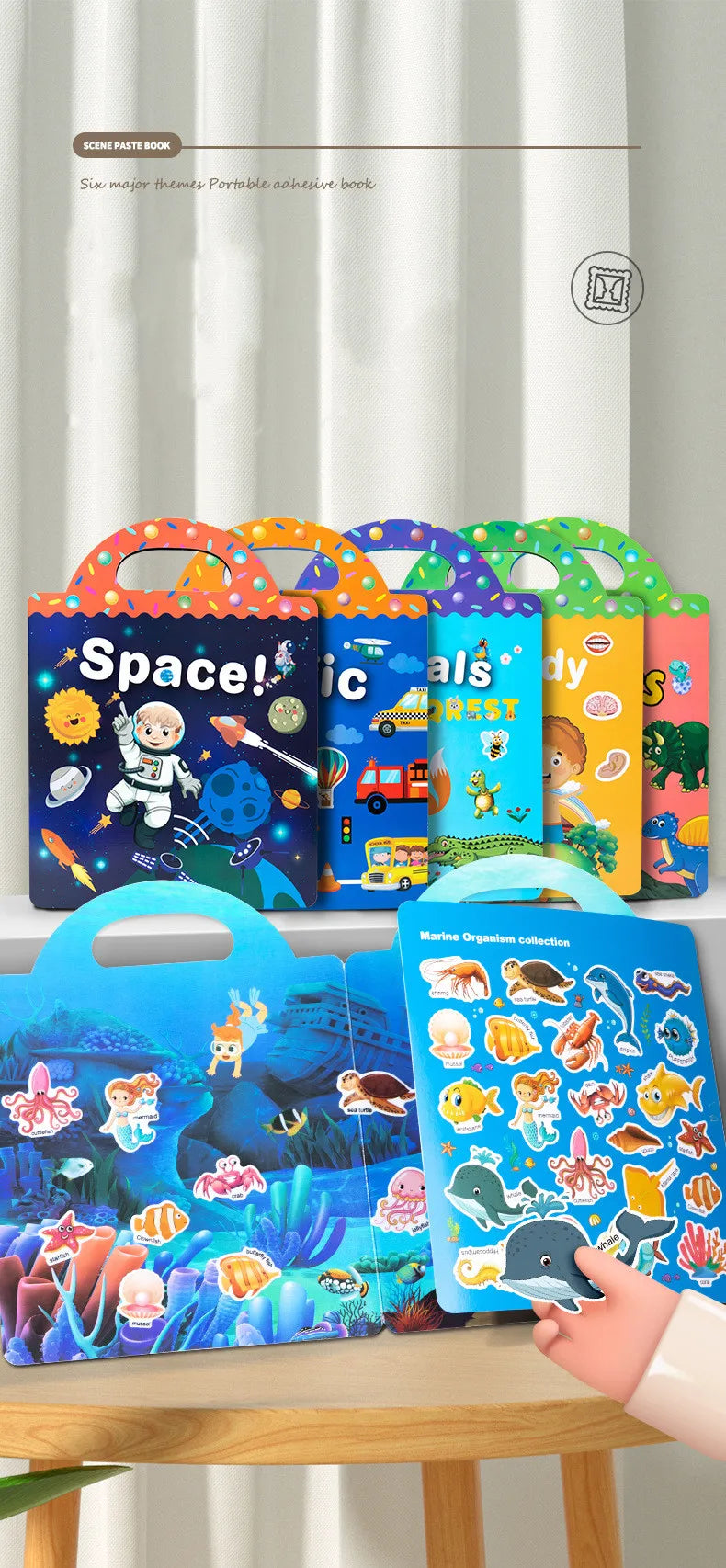 Reusable Cartoon Sticker Book for Kids Multiple Scenos DIY Puzzle Game Educational Learning Classic Toys for Child Age 2-4 Gifts