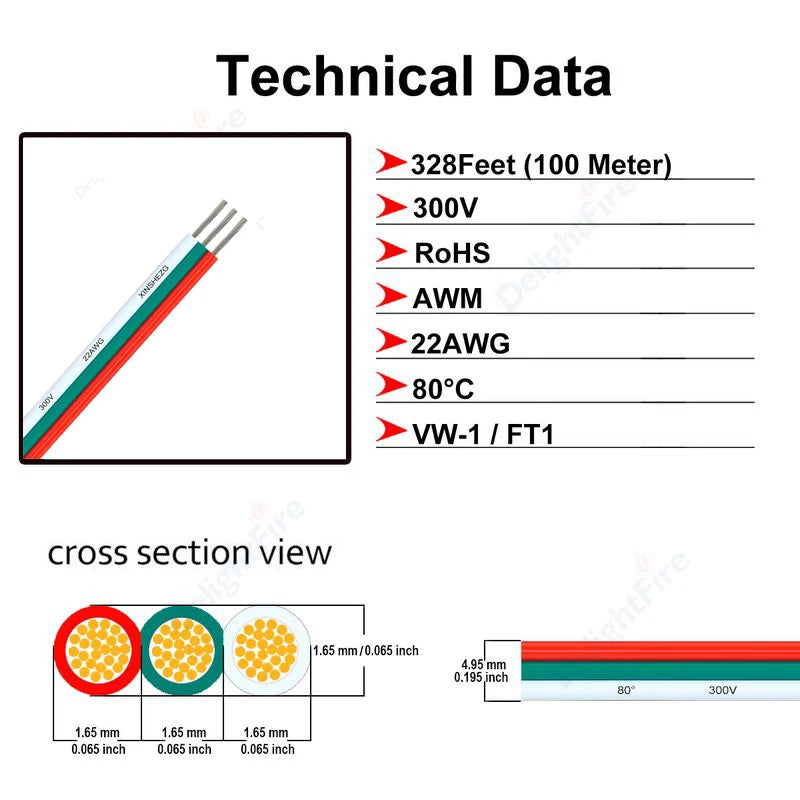 3Pin Electronic Cable Tinned Copper 18 20 22 AWG Hookup 12V Electrical Wire for WS2811 WS2812B LED Strip Lights Auto Lamp Driver