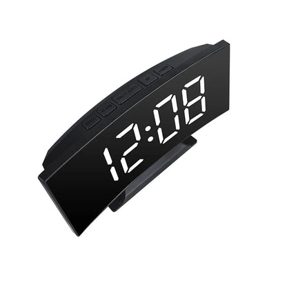 Curved Screen Clock Digital Led Alarm Clock with Temperature Display Large Mirror Clock Snooze Bedside Table Clock Room Decor
