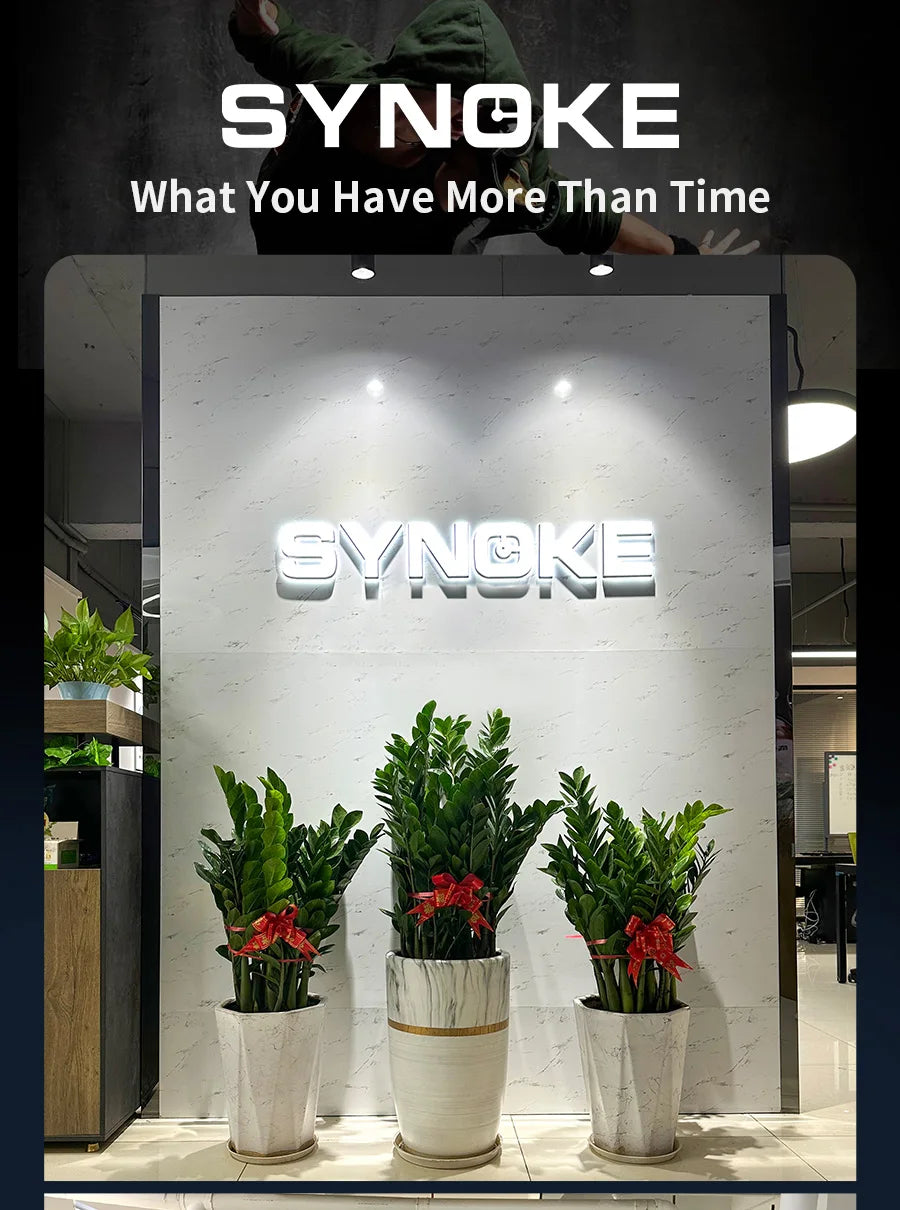 SYNOKE Men Rectangular Sports Electronic Watch Waterproof 50M Night Light Large Screen Alarm Clock Trend Retro Style