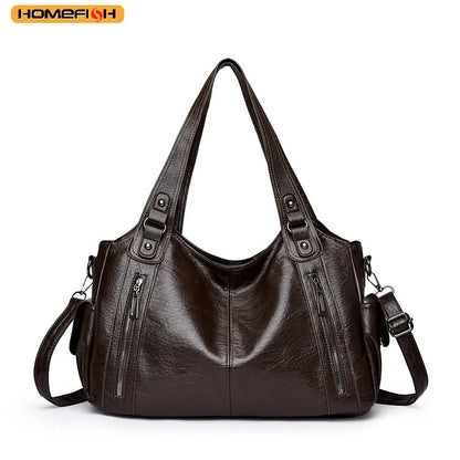 HOMEFISH Soft Interior Compartment Shoulder Bags High Quality Contrasting Colors Bags for Women Fashion Zipper Pu Handbags