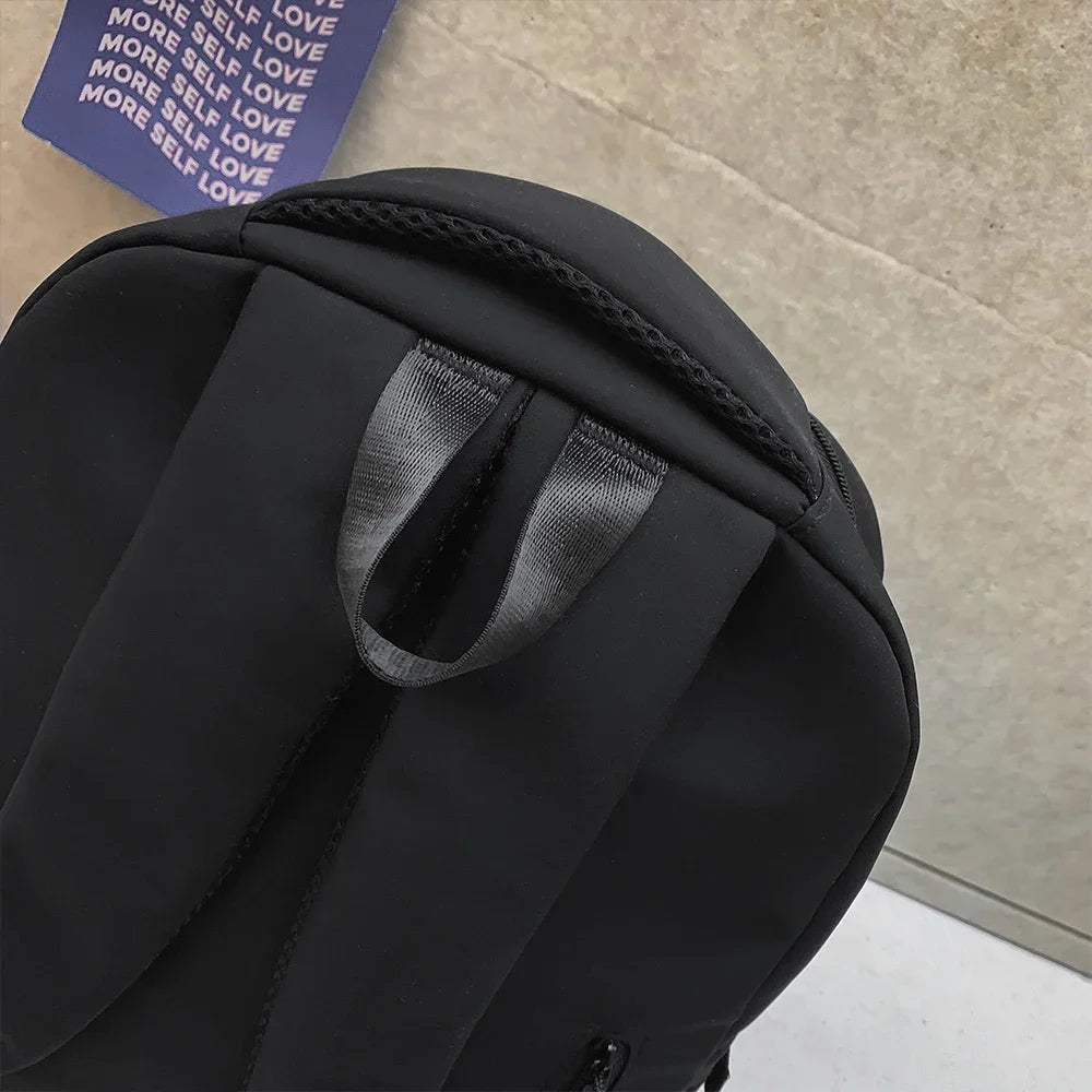 Large Capacity Solid Color Student Backpack Junior and High School Simple Black Travel Backpack