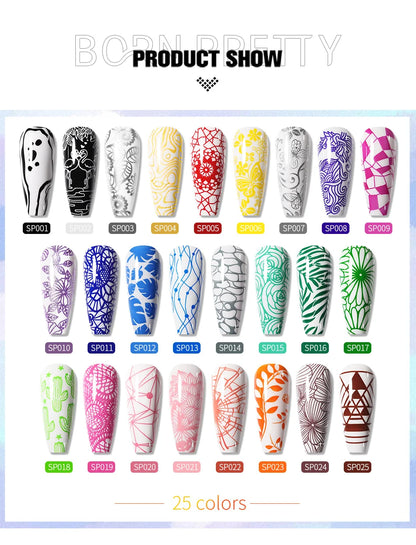 BORN PRETTY 10ml 25 Colors Nail Stamping Polish Nail Art Varnish with Peel Off Nail Latex Black White Colorful Stamp Polish