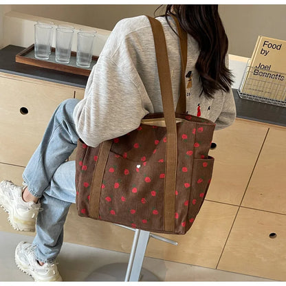 Fashion Corduroy Shoulder Bag for Women, Cute Printed Handbag, Casual Commuter & Shopping Purse, Trendy Underarm Bag