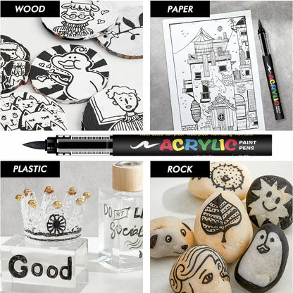 8pcs Black and White Acrylic Paint Markers Set, Large Ink Capacity, Acrylic Markers for Illustration Sketching, Wood, Glass, Fab