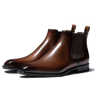 Men's Brown Pointed Toe Dress Boots - Handmade Chelsea Slip-Ons