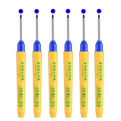 6pcs/set 33mm Red/Blue/Black Long Head Marking Pen Woodworking Decoration Deep Hole Waterproof Pen Multipurpose Marking Tool