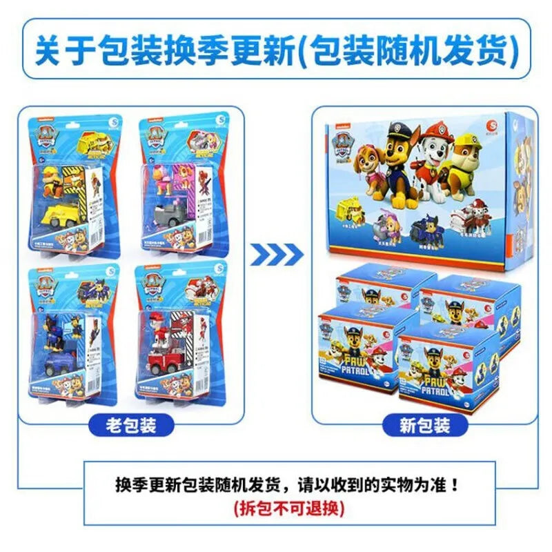 4PCS/SET Genuine Paw Patrol Vehicle Chase Skye Marshall Rubble Pull Back Cars Playset Action Figure Children Toys Birthday Gifts