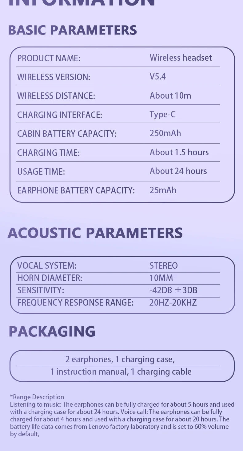 Lenovo Wireless Bluetooth 5.4 Earphones TWS Panoramic Sound Effects Ultra Long Battry Life Headphones Comfortable To Wear TA410