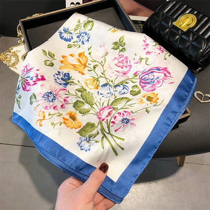 70cm Silk Feeling Square Scarf Women Satin Bandana Print Scarves Head Band Fashion Lady Hair Shawl Wrap Female Neckerchief Hijab
