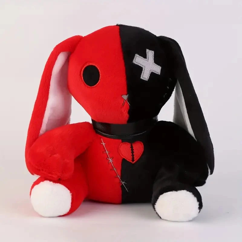 Creepy Goth Bunny Plush Black And White Contrasting Crazy Rabbit Spooky Gothic Bunny CuteStuffed Animal Halloween birthday Gift