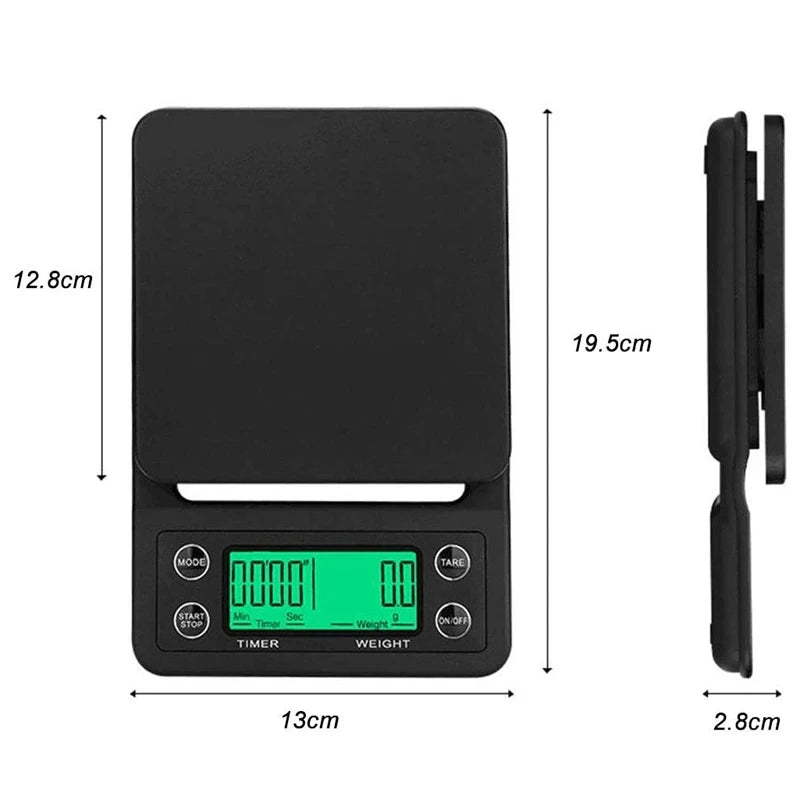 Portable Electronic Digital Kitchen Scale Coffee Brewing Timer High Precision 5kg 0.1g LCD Display Food Drip Scales