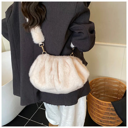 Cute and Versatile Winter Crossbody Bags Mink Fur Wrinkle Relaxed Texture Cloud Shell Bag Women Fashion Tote Shoulder Bag