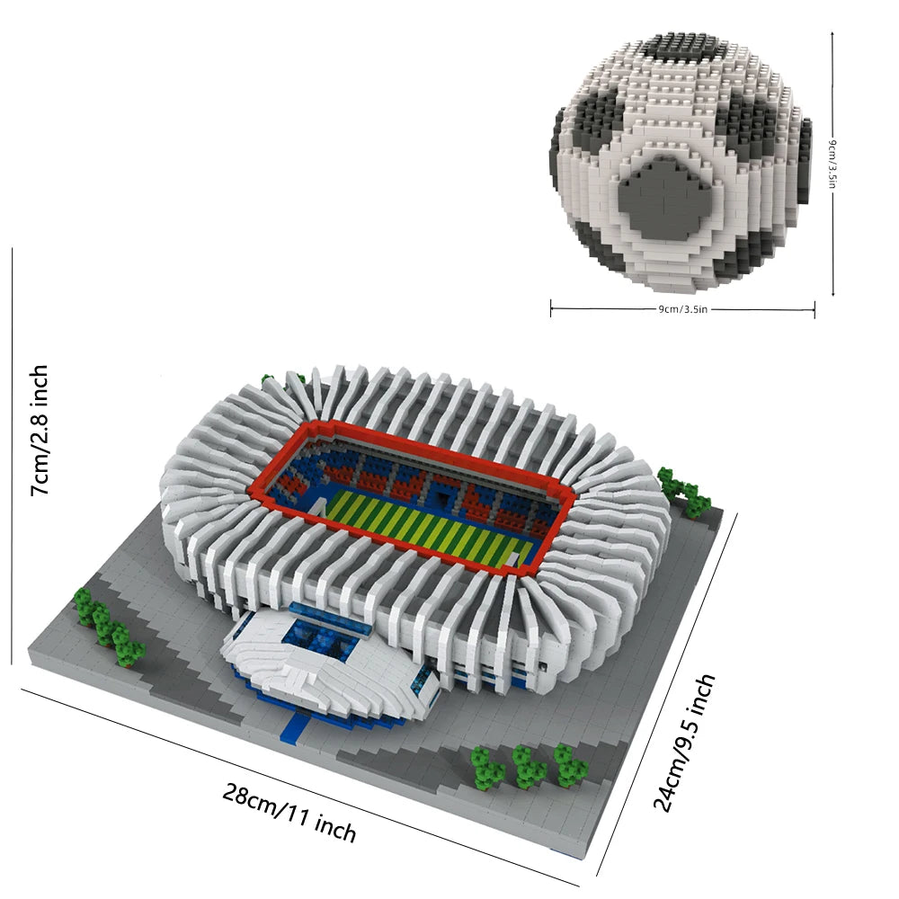Knew Built Madrid Soccer Stadium with Soccer Ball Micro Blocks, Building Toys, Experience the Joy of Footballive, Good Deco Gift