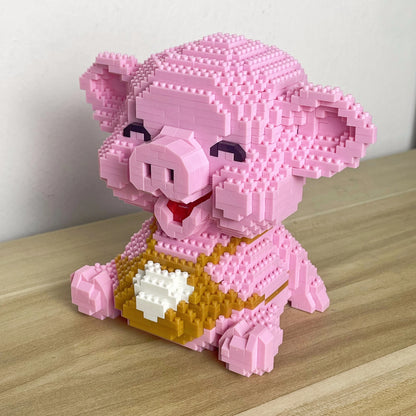 Knew Built Cute Pink Smile Pig Micro Mini Building Blocks Toy - Bringer of Good Mood and Fortune Bricks Deco at Home Office