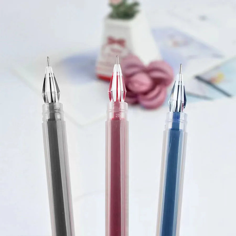 3pcs/mix Diamond tip Gel Pen Fine 0.38mm Large-capacity Black/Blue/Red ink Exam Signing Writing School Office Supplie Stationery