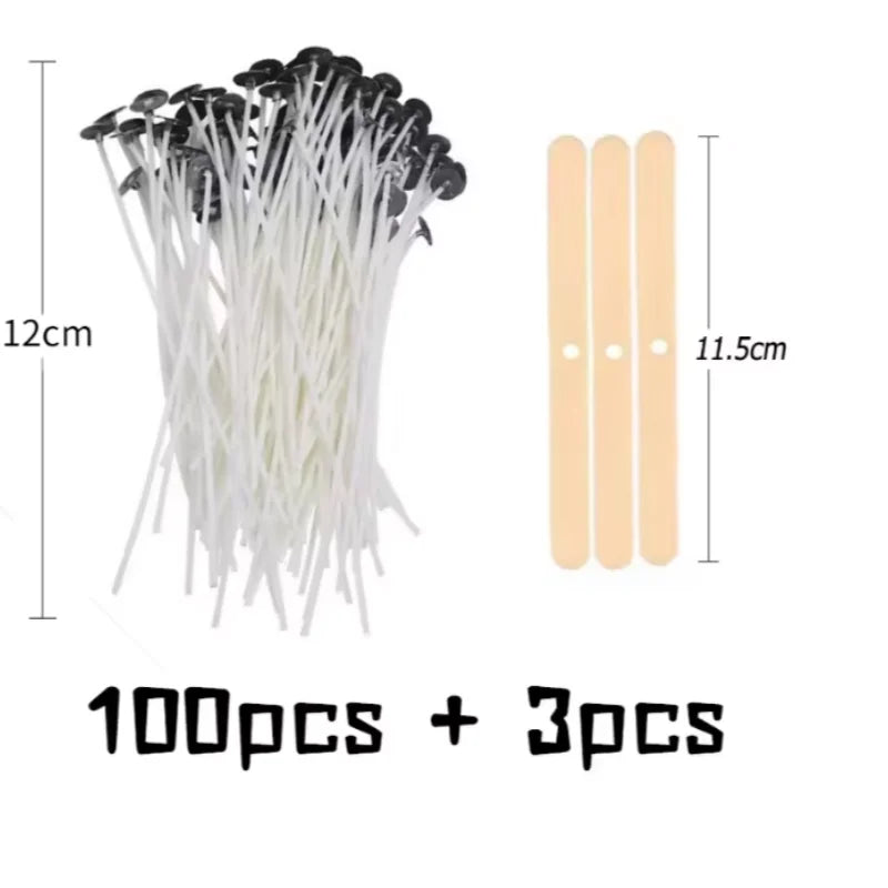 100pcs Waxed Cotton Candle Wicks Set with Stand Original Smokeless Candle Wicks Soy Oil Wax Core Woven Making Candles Supplies