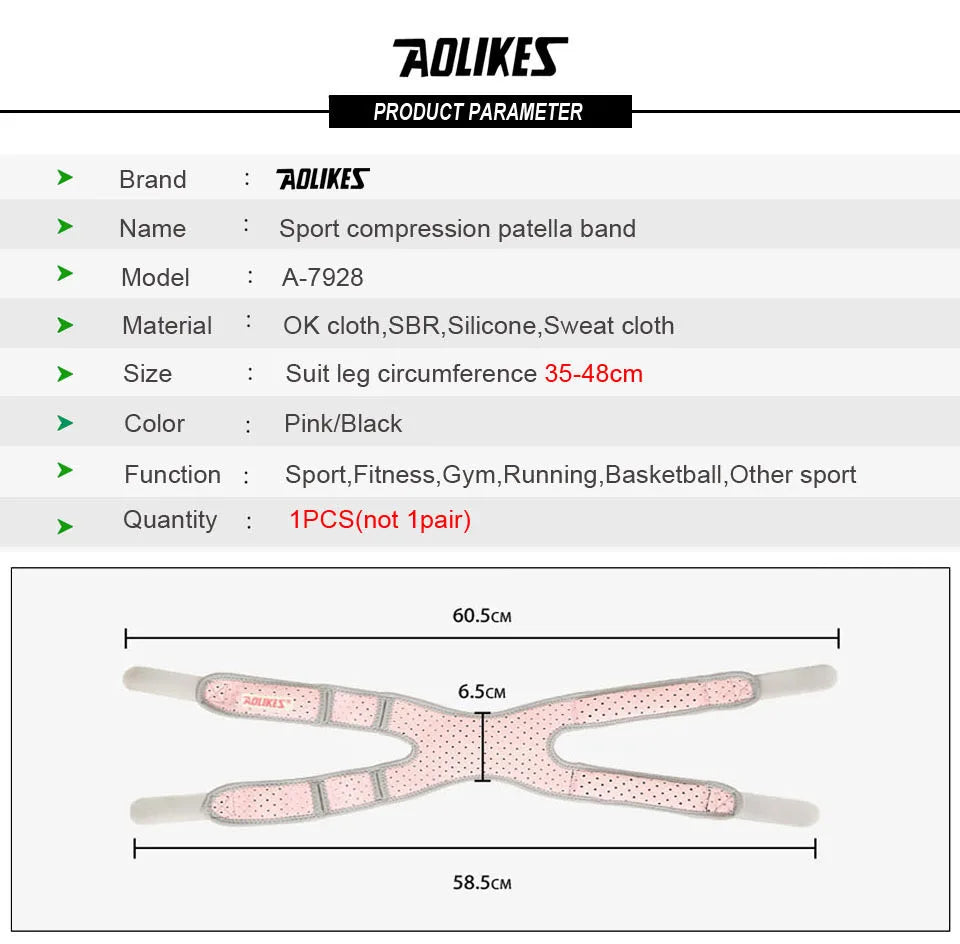 AOLIKES 1PCS Pressurized Knee Wrap Sleeve Support Bandage Pad Elastic Braces Knee Hole Kneepad Safety Basketball Tennis Cycling