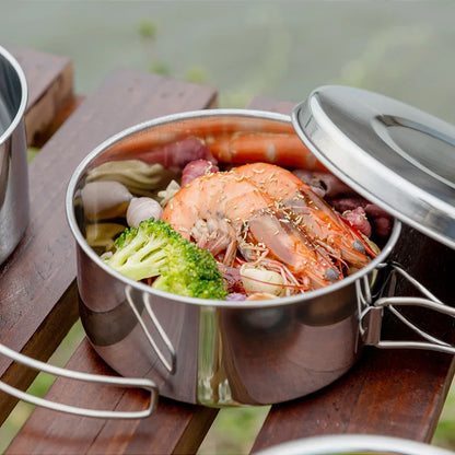 8pcs Stainless Steel Camping Cookware Mess Kit with Cooking Pot Pan Set Plates Cups for Outdoor Hiking Backpacking
