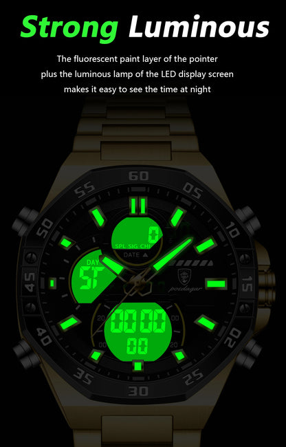 POEDAGAR Top Men Clock LED Luminous Waterproof Week Date Military Man Wristwatch Electronic Stainless Steel Quartz Men's Watches