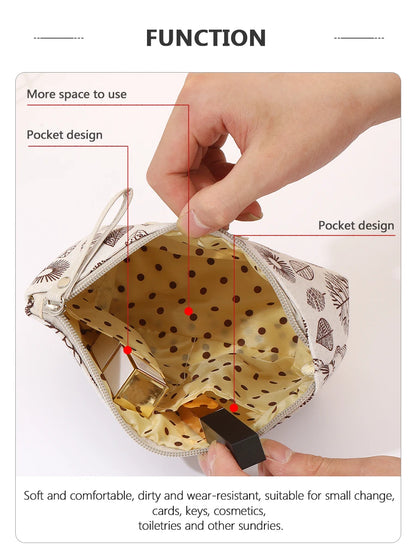 New Canvas Cosmetic Bags Zipper Opening Key Card Holder Cartoon Student Pencil Case Coin Purse Ladies Hand Portable Storage Bag