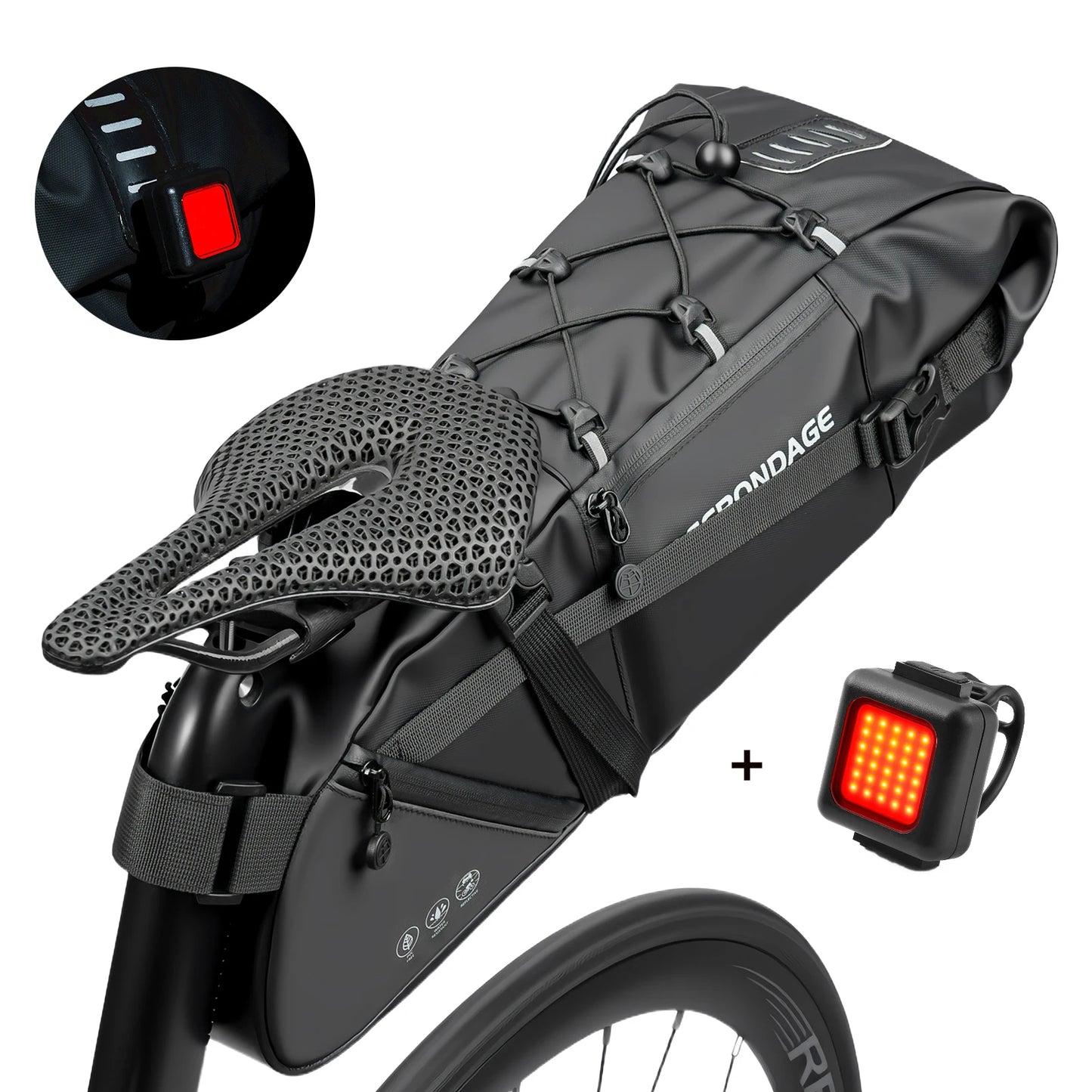 OFFBONDAGE Bicycle Saddlebag Waterproof 15L Large Capacity Bike Bag Cycling Tail Bag MTB Foldable Rear Bag Bike Road Luggage