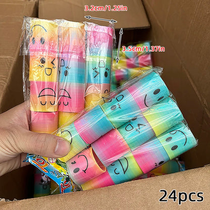 12/24 Rainbow Magic Springs Circle Toys Kids Birthday Party Favors Guests Giveaway Small Gifts Pinata Fillers Flexible Funny Toy
