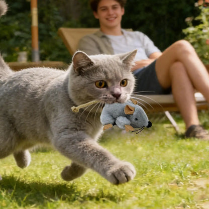 Plush Cat Toy Mouse Realistic Moving Tail with Sound Interactive Kitten Toys for Indoor Cats Hunting Game Play Pet Supplies