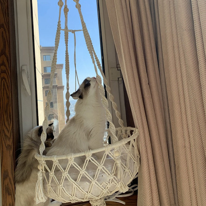 Winter Pet Hammock Cat Swing Hand Woven Cotton Rope Cats Hanging Basket  Kitten Hanging String Den Indoor Pend Nest Pet Supplies