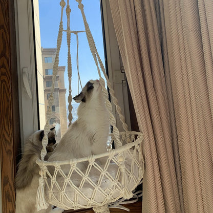 Winter Pet Hammock Cat Swing Hand Woven Cotton Rope Cats Hanging Basket  Kitten Hanging String Den Indoor Pend Nest Pet Supplies