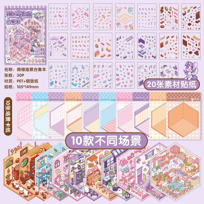 Mr.Paper 30Pcs 3D Miniature Scene Stickers, Layered Diorama Decals for Journal Scrapbooking, Puzzle Craft DIY Stress Relief
