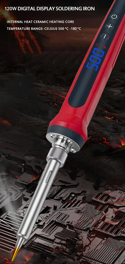 80W Soldering iron kit adjustable temperature LCD solder welding tools Ceramic heater soldering tips Tweezers soldering wire