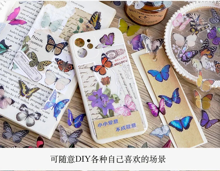 Journamm 40pcs/pack Butterfly Series Stickers Art Collage Junk Journal DIY Scrapbooking PET Waterproof Craft Aesthetics Stickers