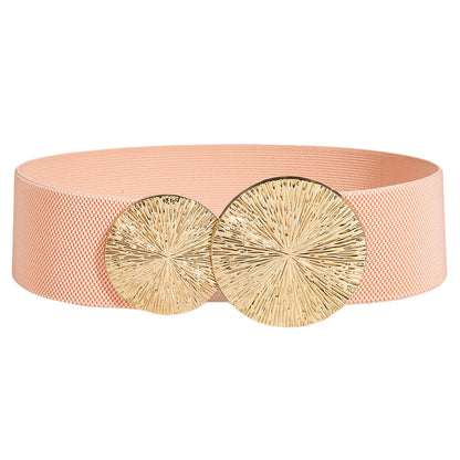 Women Solid-Color Belt,Wide Elastic Belt ,Coat/Dress Accessories Waist Belt,Chunky-Gold Discs Round Belts,for Daily/Party Use