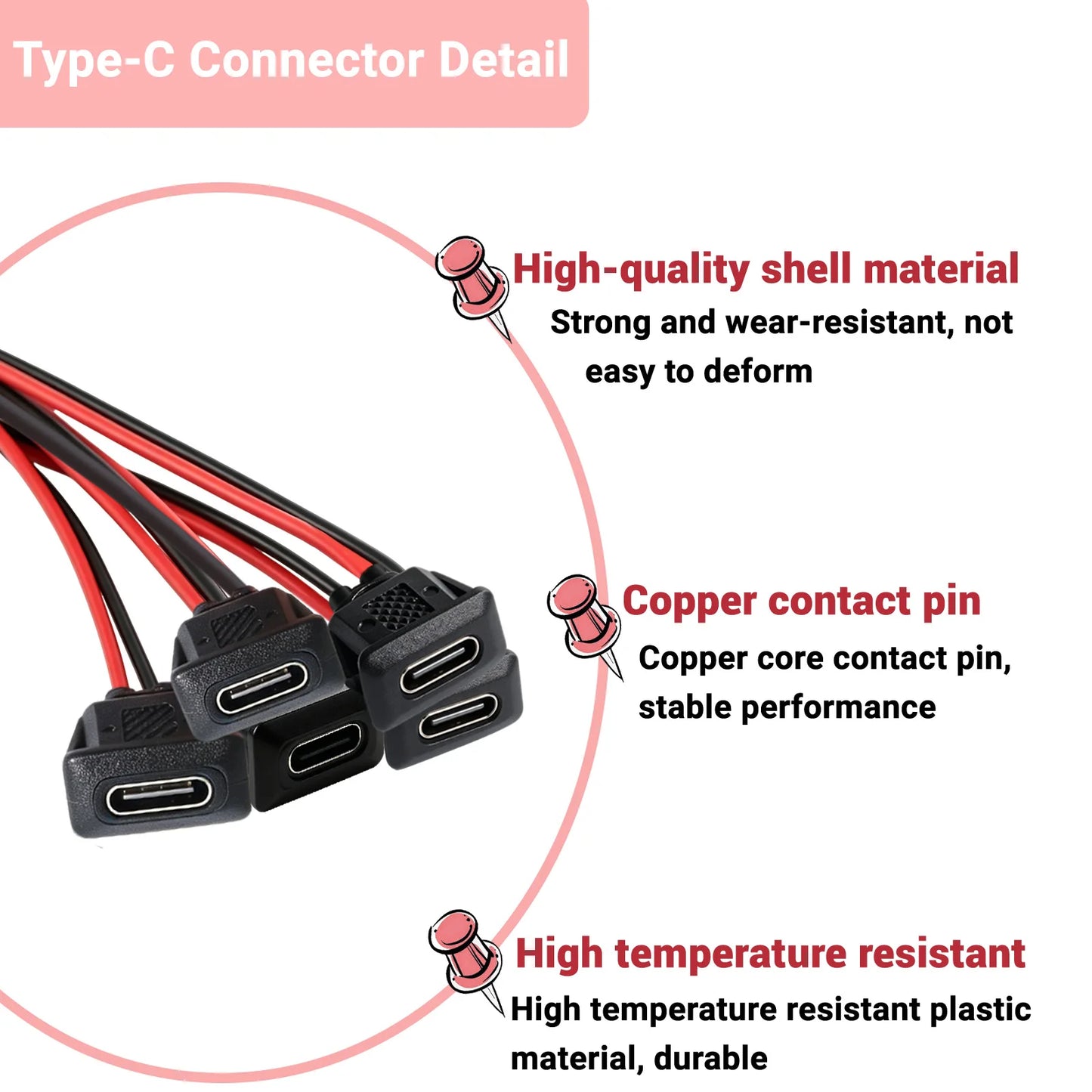 5/10/20pcs Type-C Female Chassis 2 Pin Type-C Female Socket Connector Waterproof Jack Female Charging Port with Card Buckle
