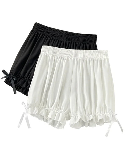 Women Lace Short Panties Imitation Silk Ruffle Bloomers Anti Exposure Safety Pants Lolita Satin Knickers Shorts Dress Pettipant