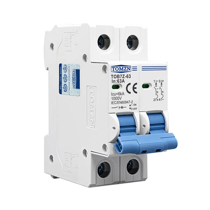 TOMZN 2P DC 1000V Solar Mini Circuit Breaker 3A 6A 10A 16A 20A 25A 32A 40A 50A 63A DC MCB for PV System