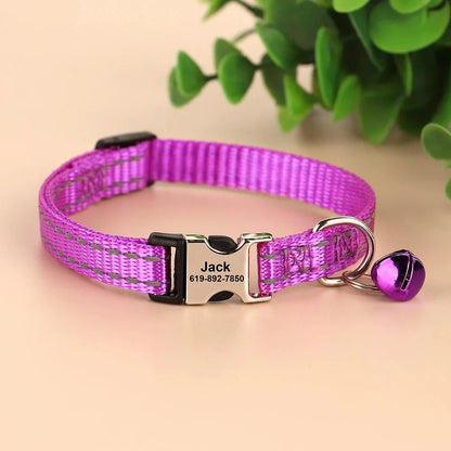 Personalized Name Cat Collar Reflective Nylon Dog Cats ID Collar With Bell Engraving Name for Small Cats Dogs Chihuahua 6 Colors