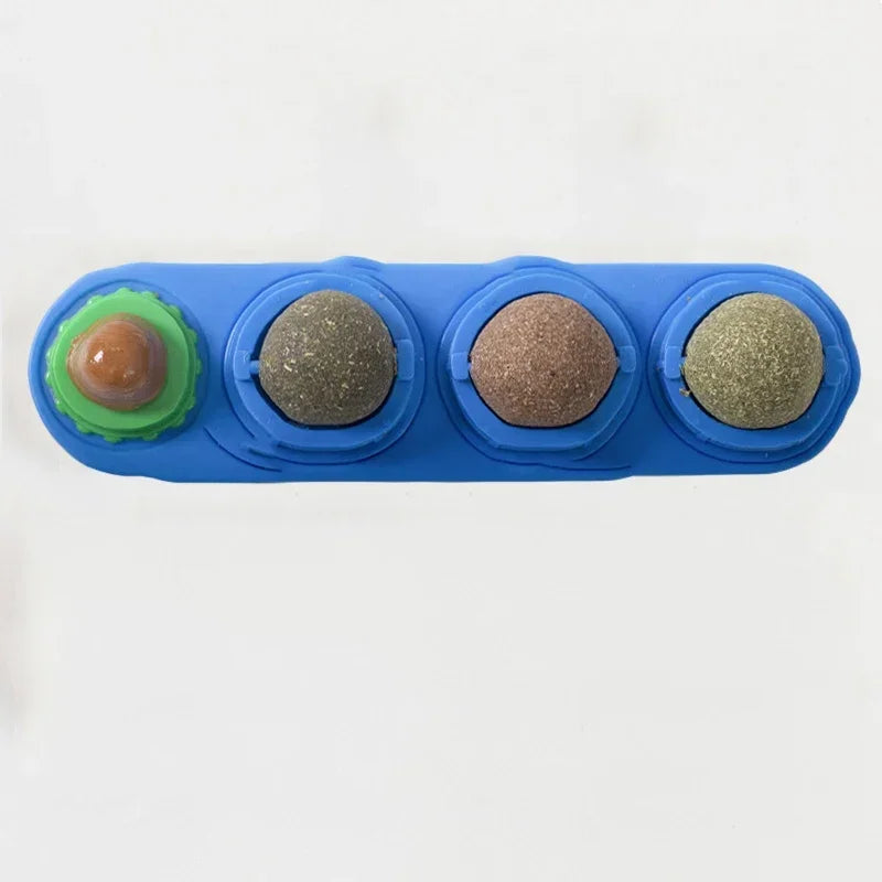 4 in 1 Rotating Catnip Silver Vine Ball Teeth Cleaning Acne Prevention Digestive Health Wall Stick on Toy Edible Safe Material