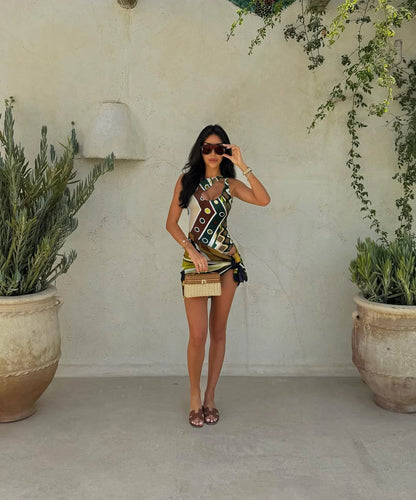 2026 New Luxury Design Women's Hollow Out One-piece Swimsuits And Skirt Geometry Print Sexy Bikini Fashion Beach Bathing Suit
