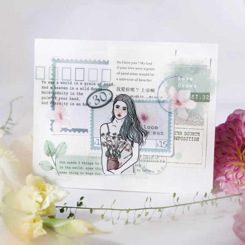 Yoofun 20pcs/lot PET + Washi Paper Aesthetic Flower Stickers Gift Card Journal Scrapbooking Diary Decoration Stationery Labels