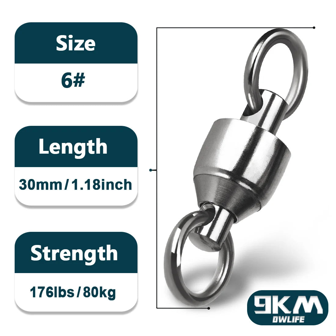 9KM 10pack Ball Bearing Swivel Heavy Duty Trolling Swivel Stainless Steel Fishing Connector for Slow Pitch Jigging