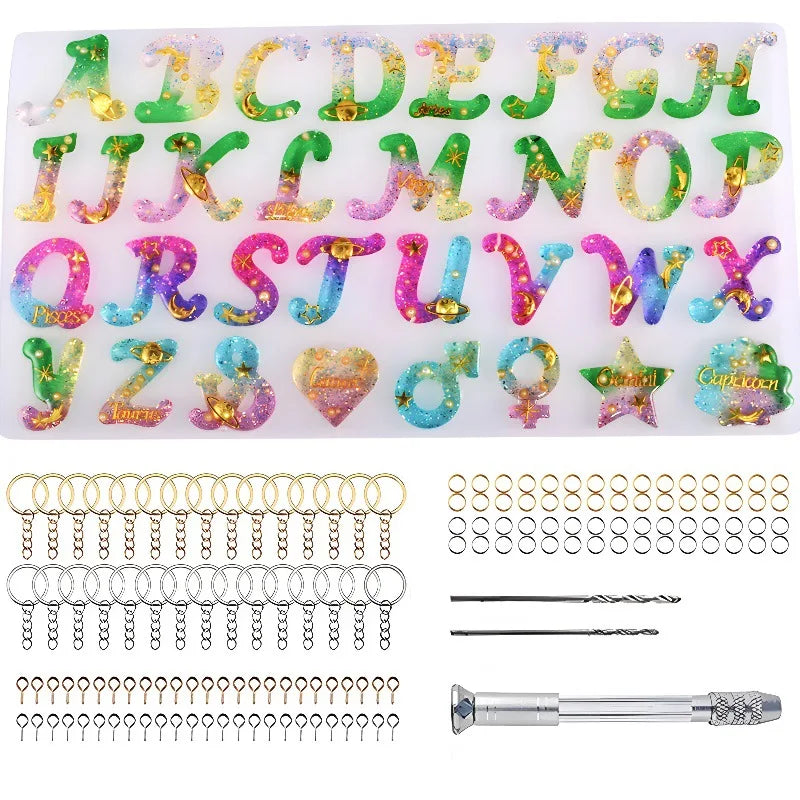 Alphabet Silicone Mold for Epoxy Resin Kit Mixed Style Letters Resin Casting Mold Set DIY Keychain Pendant Jewelry Making Tools