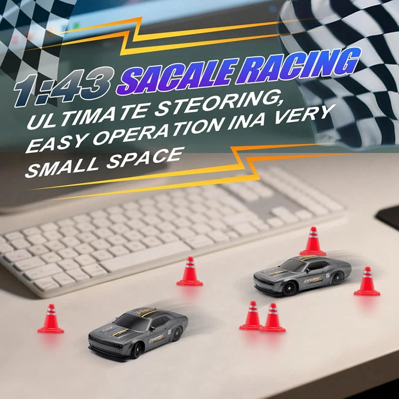 4WD Remote Control Desktop Car for Adults Kids 1/64 or 1/43 Mini Drift Racing High Speed RC Car with LED Lights Hobby Gift