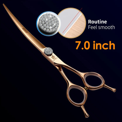 Fenice Professional 6.25/6.75 Inch Pet Curved Grooming Scissors serrated blade with saw Pet Scissors Shears for Dogs Cats JP440C