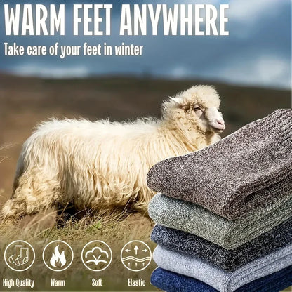 3/5 Pairs Men's Winter Warm Socks, Thick Towel Mid-Calf Socks, Anti-Cold Snow Boots Socks Elastic Solid Color