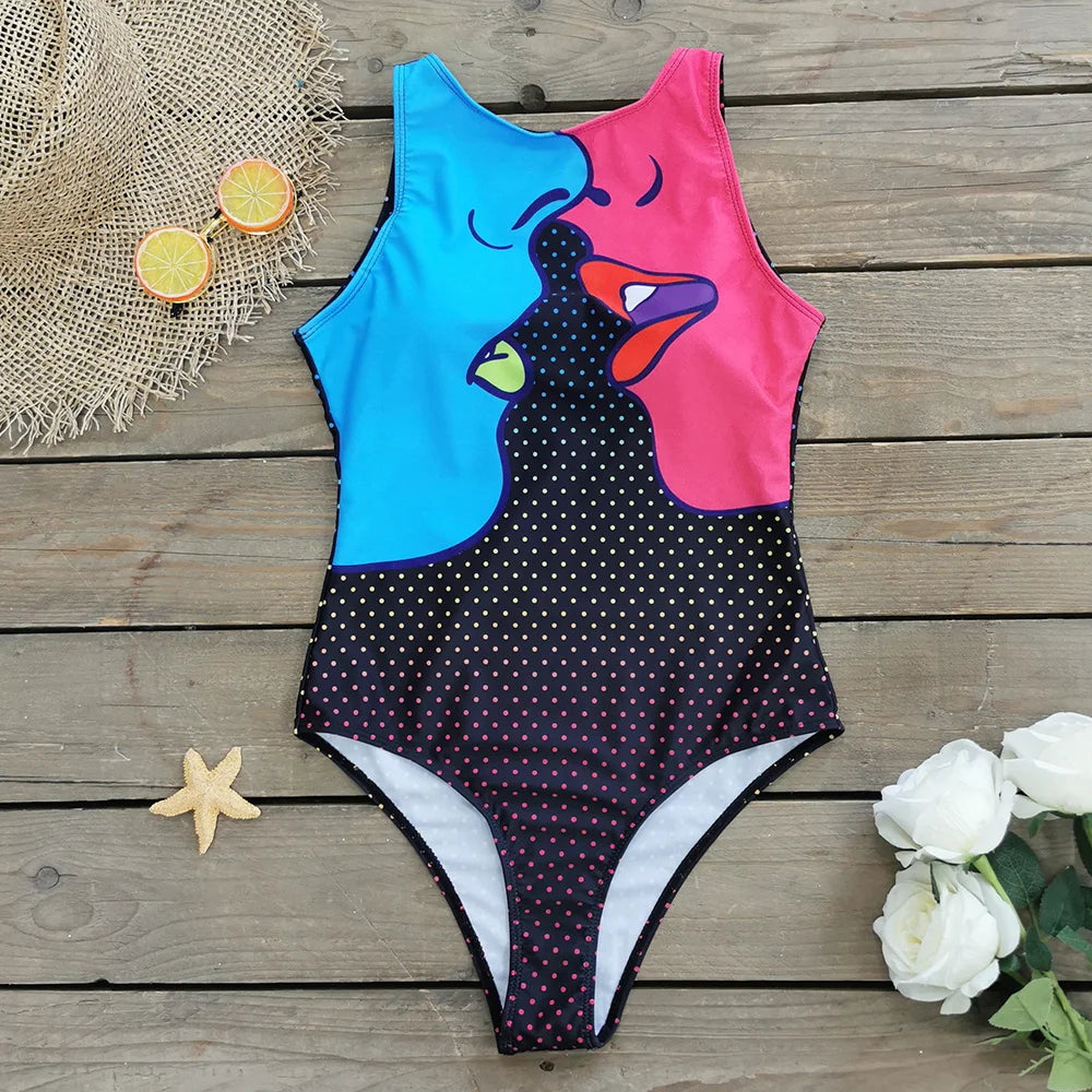 2026 New Printed One-piece Swimsuit Classic Printed Lace Up Swimsuit Women's Push Up Flower One-piece Suit Beach Wear For Female