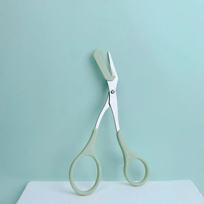 1 Pcs Pink Eyebrow Trimming Scissors with Built-in Comb - Stainless Steel, Precise Grooming Tool, Creating Perfect Eyebrows