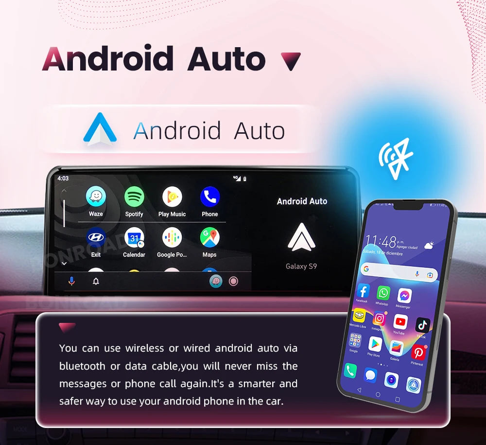 BONROAD Wireless Carplay Android auto Multimedia Player Car Radio For BMW 3 Series E90 E91 E92 E93 Touch Screen With Bluetooth
